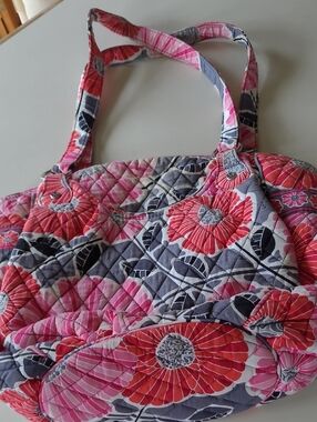 Vera Bradley Quilted Floral Bag in Pink and Gray